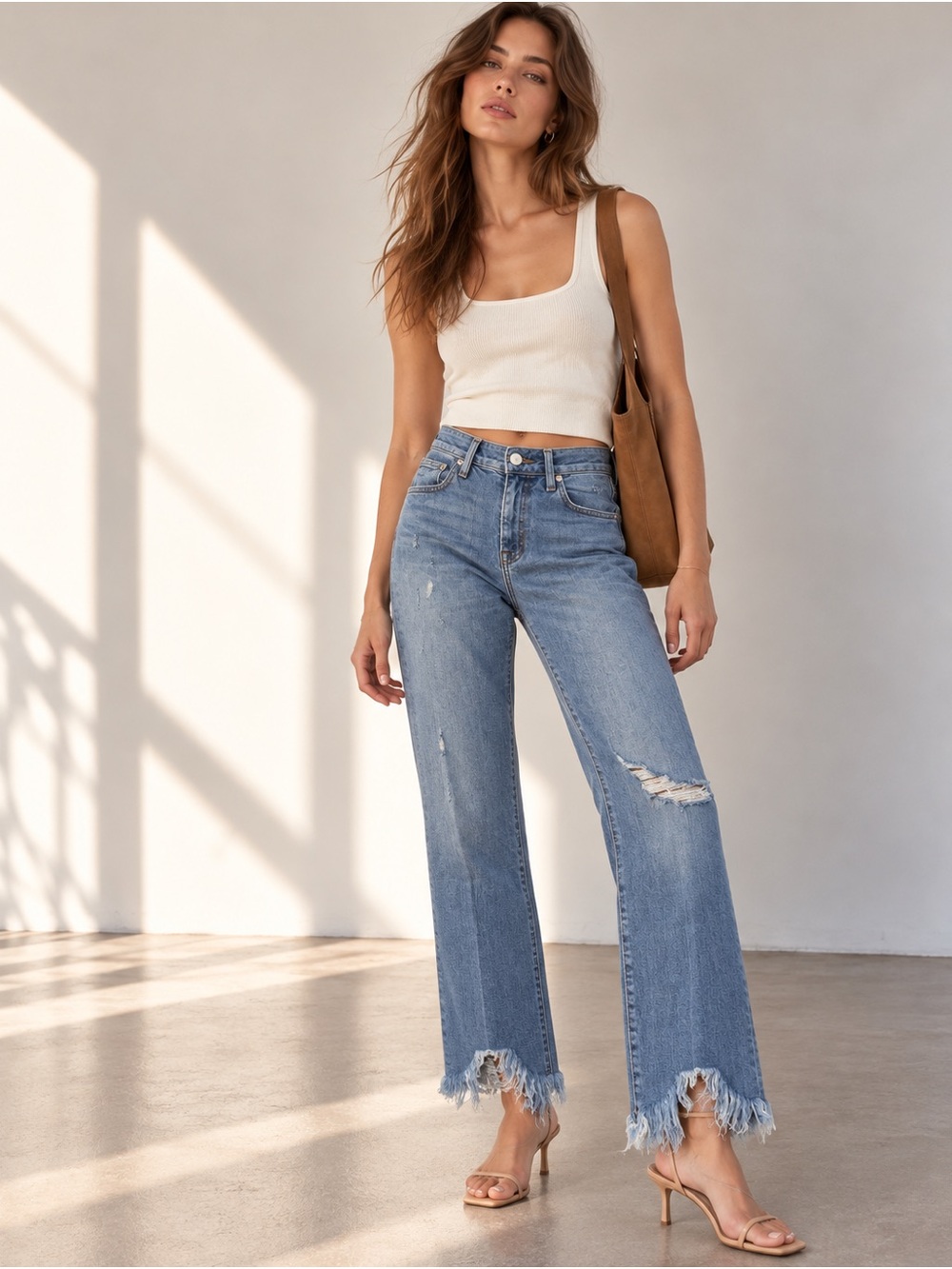 Jonathan Simkhai Standard Distressed Straight Crop Jeans Size 26